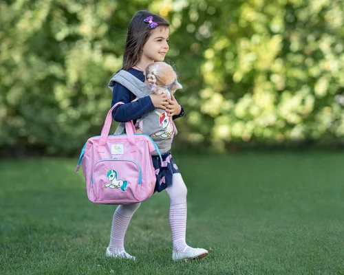 Vista 9 de HappyVk - Bolsa de pañales rosa para muñecas con cambiador de muñecas- Bolso para niñas - Unicornio