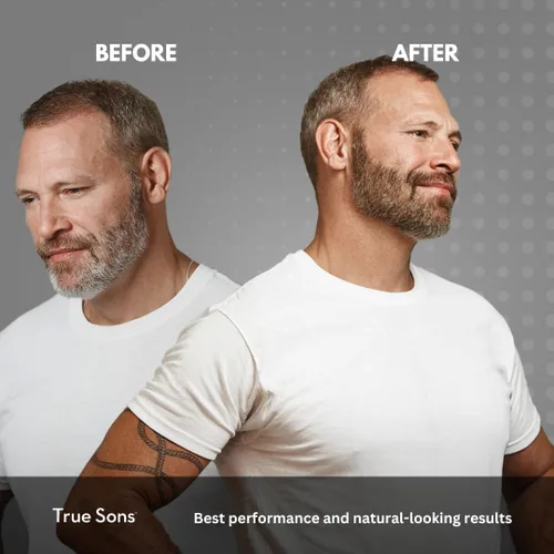 Vista 6 de True Sons Espuma de Tinte para el Cabello para Hombres - Aspecto Natural - Sin Esfuerzo, Kit de Tinte Multiusos con Aplicador de Refuerzo