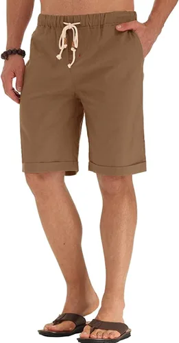 Vista 5 de Sailwind Pantalones cortos de lino para hombre, pantalones cortos casuales de playa con cordón