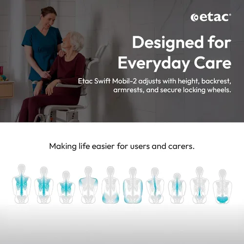 Vista 4 de Etac Swift Mobile-2 Silla de ducha con ruedas para ancianos, 353 libras Blanco