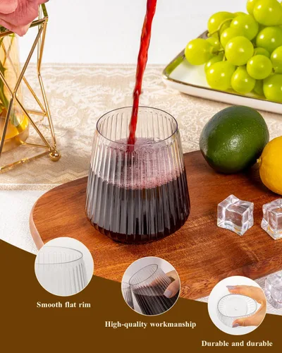 Vista 3 de Goodluck Paquete de 36 copas de vino de plástico sin tallo de 12 onzas – Copas transparentes con estrías, elegante vajilla reutilizable desechable
