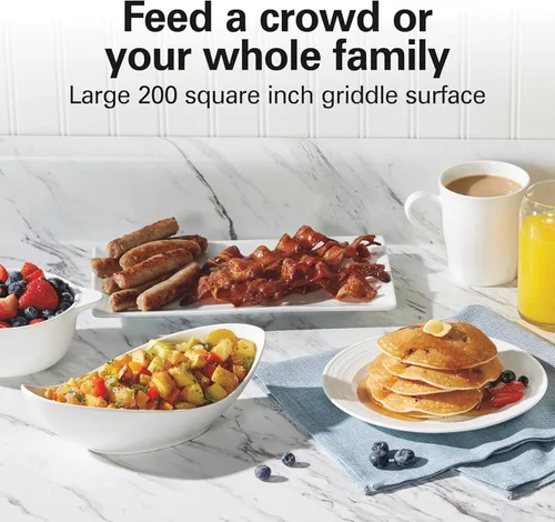 Vista 2 de Hamilton Beach Plancha eléctrica de 200 pulgadas cuadradas con temperatura ajustable de 200 a 400 grados, superficie antiadherente reversible
