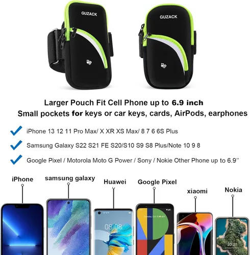 Vista 3 de Soporte de teléfono para correr brazalete para iPhone 14 15 Pro Max 13 12 11 X XS XR 8 7 6 Plus SE Samsung hasta 6.9 pulgadas bolsa de bandas