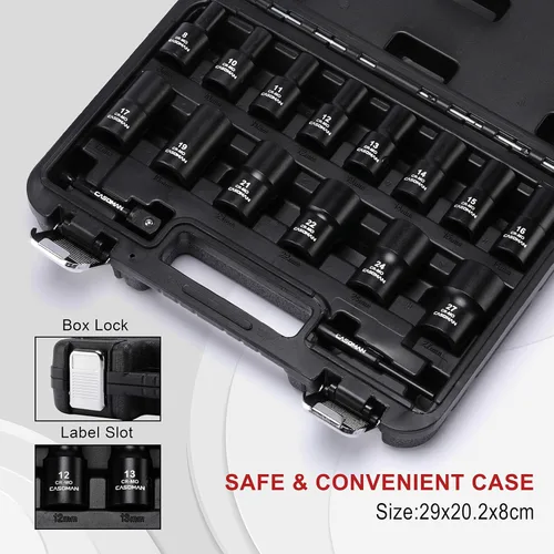 Vista 6 de CASOMAN Juego de 16 piezas de dados extractores de tuercas y pernos de impacto de 1/2 pulgada, extractor de tuercas de llanta desnudas, incluye