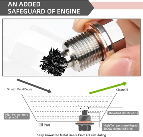 Vista 6 de Tapón magnético de drenaje de aceite M16 X 1.5, perno de tuerca de drenaje de sumidero de acero inoxidable con arandela de trituración de cobre