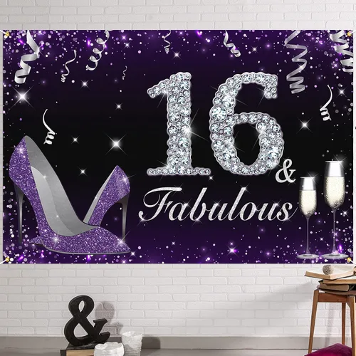 Vista 21 de HAMIGAR Fabuloso telón de fondo de cumpleaños tacones altos morados