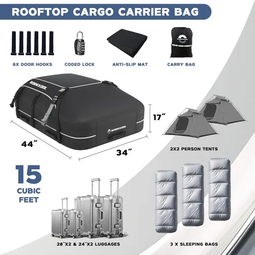 Vista 5 de Portaequipajes para techo de vehículo, portaequipajes de cubierta suave, bolsa de techo impermeable para coche resistente sin estante