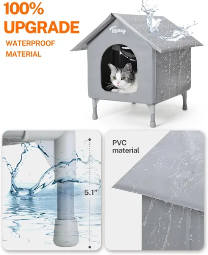Vista 3 de Toozey Casa para Gatos de Exterior, Refugio Impermeable para Gatos Extra con Almohadilla Calefactora para Gatos Callejeros/de Granero, Casa Elevada