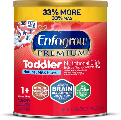 Enfagrow Premium bebida nutricional para niños, hecha con leche real, omega-3 DHA para el desarrollo cerebral, nutrientes y prebióticos para el