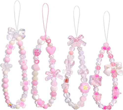 Vista 9 de 4 piezas de lindos encantos para teléfono con estilo Y2K, correa de muñeca para celular con cuentas brillantes, oso, cruz, corazón, accesorios