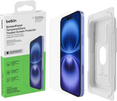 Vista 14 de Belkin ScreenForce InvisiGlass - Protector de pantalla de privacidad para iPhone 16 Plus, protección contra impactos resistente a los arañazos