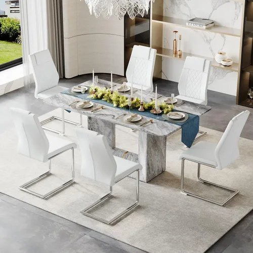 Vista 43 de Mesa de comedor rectangular de 63 pulgadas para 4-6 personas, mesa de cocina de color madera, mesas de comedor rectangulares de estilo moderno