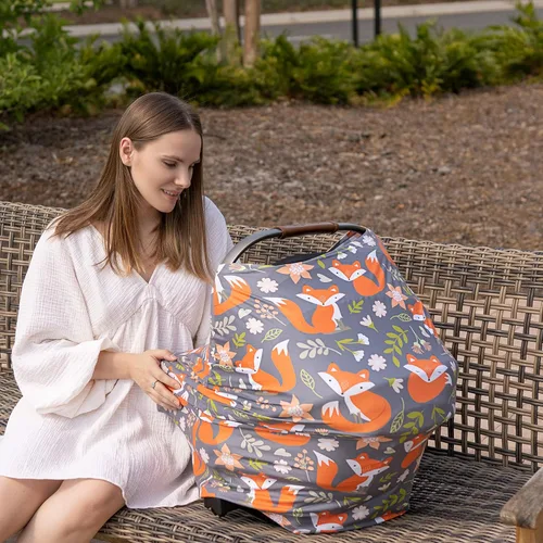 Vista 3 de Asiento de automóvil para bebé y cubierta de lactancia para madres lactantes, multiusos, 5 en 1, transpirable, suave, elástico, lavable, ajuste