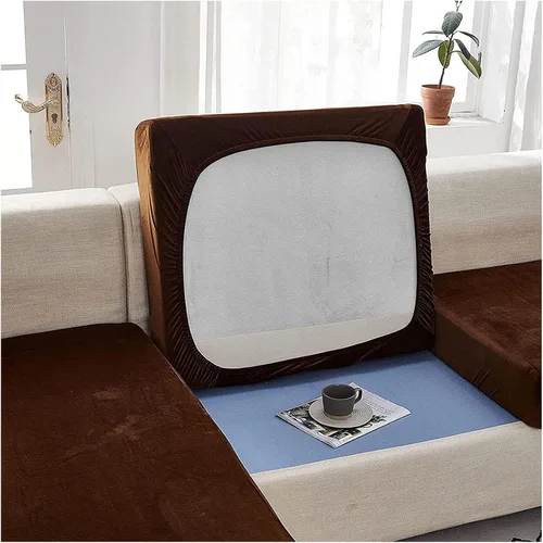 Vista 3 de Fundas para sofá seccional, fundas elásticas para sofá modular en forma de L, de terciopelo separado, funda de sofá para sofá de 1, 2, 3 plazas