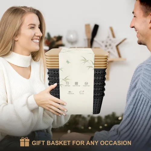 Vista 8 de 6 contenedores de almacenamiento con tapas, cesta de almacenamiento de plástico apilable con tapa de bambú, caja organizadora de despensa