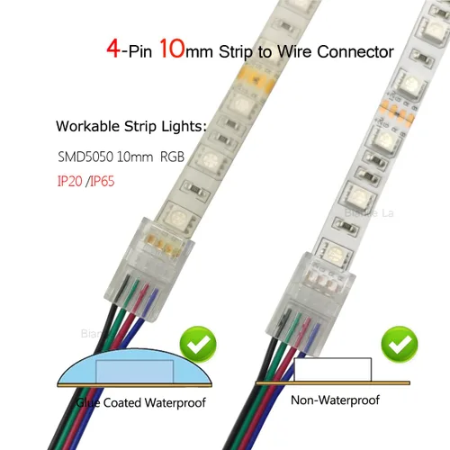 Vista 2 de Conector de tira LED de 4 pines de 0.394 in, conectores de tira a cable, clips sin cable, conexión sin soldadura para tira de luces LED multicolor