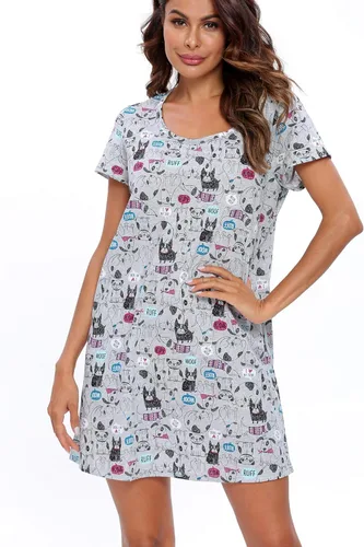 Vista 3 de ENJOYNIGHT - Camisones de algodón para mujer, talla grande, camisa de dormir de manga corta con estampado