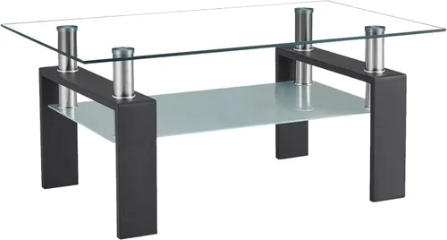 Vista 6 de Meihua Mesa de Centro de Vidrio Rectangular de 2 Niveles Mesa de Té Mesa de Centro Moderna para Sala de Estar