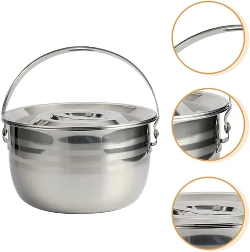 Vista 5 de Olla de sopa de alta capacidad antiadherente de acero inoxidable para acampar y uso doméstico con mango humanizado para cocinar eficientemente, 1 ud