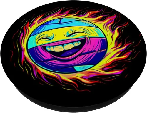 Vista 2 de Funny Streetwear synthwave 80s 90s volleyball face player PopSockets Adhesive PopGrip