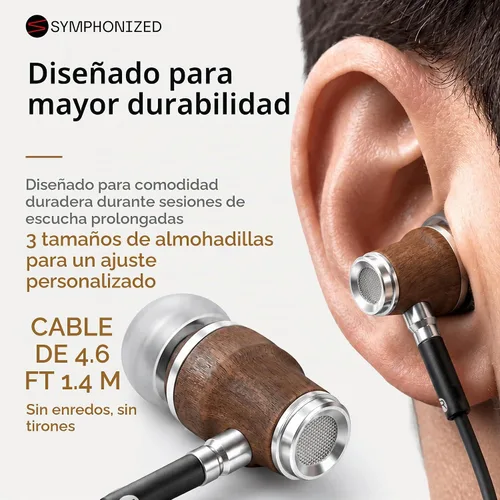 Vista 5 de Auriculares sintonizados NRG 3.0 Premium Madera aisladores de sonido, con micrófono y control de volumen, estilo madera