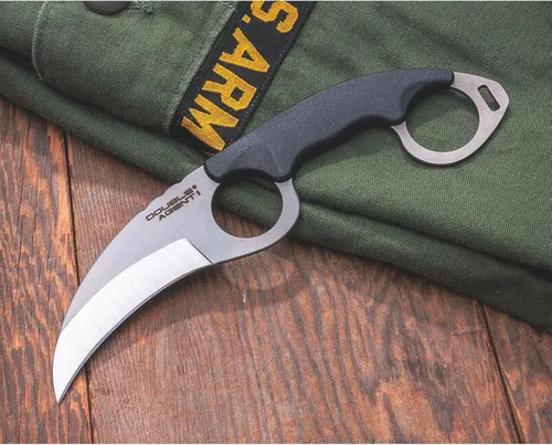 Vista 6 de COLD STEEL Double Agent Durable Lightweight Japanese AUS8A Steel Karambit Shape 3" Fixed Blade Tactical Outdoor Hunting Knife, Kray-Ex Handle