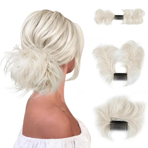 Vista 30 de Peine de moño desordenado con clip lateral para mujer, corto, natural, lacio, versátil, ajustable, fácil de peinar, piezas de cabello