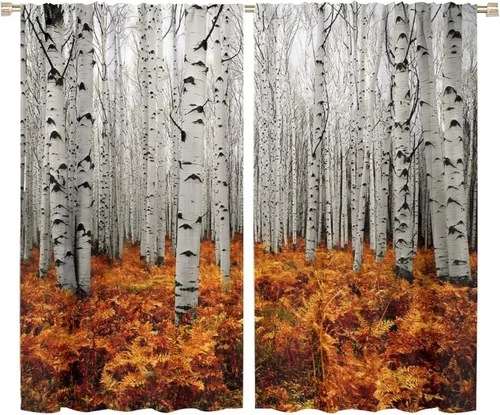 Vista 73 de Cortinas de abedul para sala de estar, niebla matutina en otoño, decoración del hogar, 42 x 45 pulgadas de largo Abedules