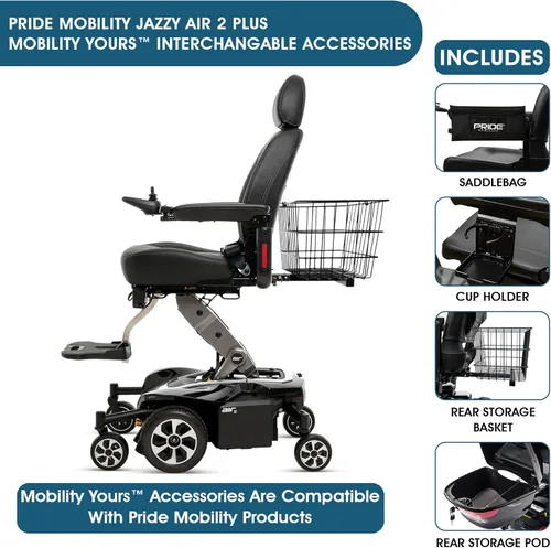 Vista 2 de Pride Mobility Jazzy Air 2 - Silla de ruedas eléctrica + accesorios Mobility Yours (incluye instalación e instrucciones), silla de ruedas eléctrica