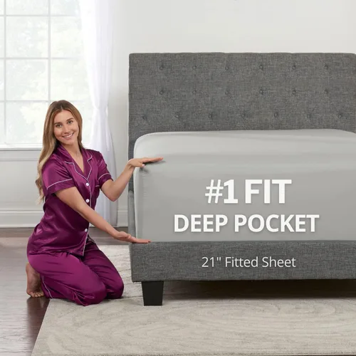 Vista 29 de DeaLuxe Sábana bajera ajustable de 16 pulgadas - gris medio, individual de 16 pulgadas