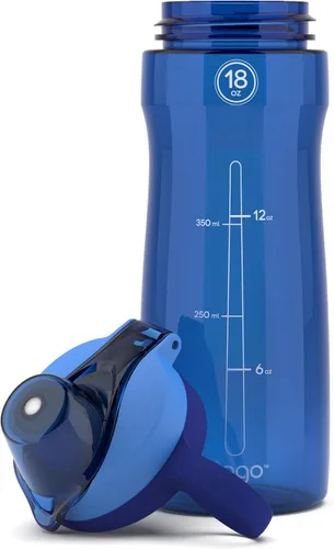 Vista 4 de Pogo Botella de agua de plástico tritán sin bisfenol A con tapa con pico de 18 onzas, color azul