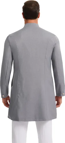 Vista 3 de YAOHUOLE Abrigos Kurta para hombre, trajes étnicos indios reales Jubba Thobe para hombres Gris