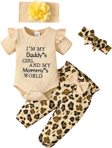 Vista 23 de SUNNY PIGGY Ropa para bebé recién nacida, 4 piezas, lindos trajes de otoño Rosa (Bow Pink)