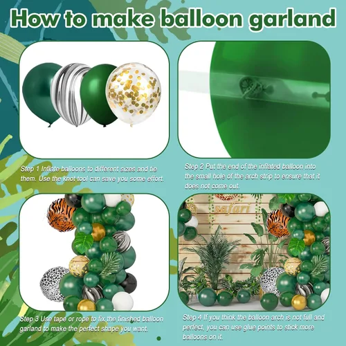 Vista 4 de Amandir Kit de arco de guirnalda de globos de safari de selva de 152 Oro verde