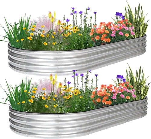Vista 10 de JERIA Cama de Jardín Elevada, Galvanizada Elevada 2 PCS 2×2×1ft Cajas de Plantación para Exteriores con Fácil Montaje, Cama de Jardín Redonda