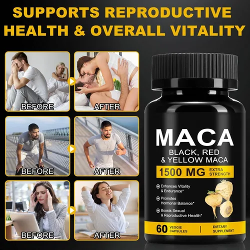 Vista 6 de Daiasns Cápsulas de polvo de raíz de maca orgánica de 1500 mg con suplemento de extracto de raíz de maca peruana negra + roja + amarilla