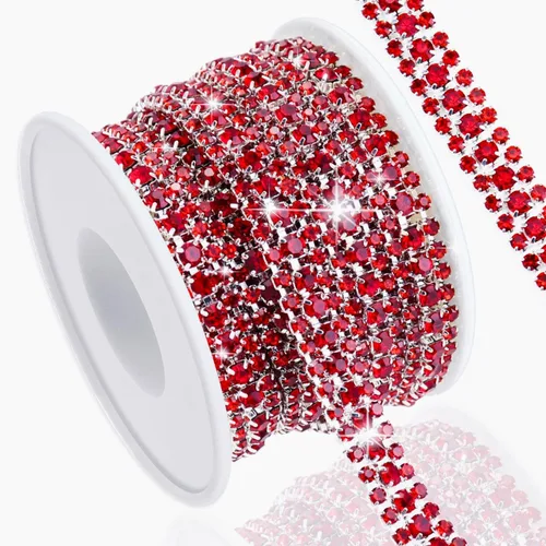Vista 27 de Cadena de diamantes de imitación de 3 yardas con 3 filas para manualidades, cadena de cierre de diamantes de imitación plateada para hacer joyas