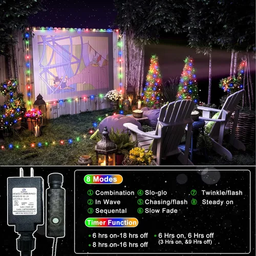 Vista 2 de Tira de luces para exteriores 262 pies 800 luces LED de Navidad para exteriores IP67 impermeables, enchufables, 8 modos, luces de hadas