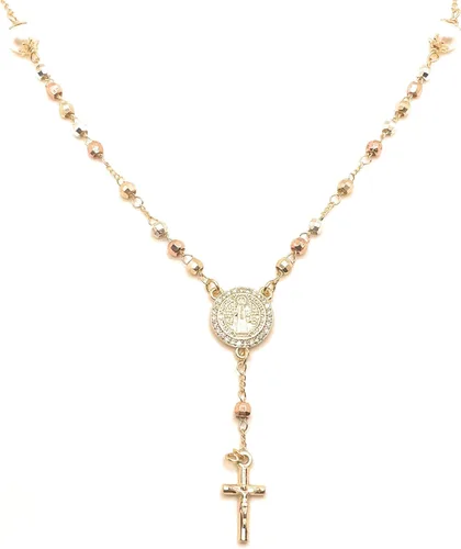 Saint Benedict Necklace, Saint Benedict Medal, Saint Benedict Rosary, Saint Benedict Cross, Gold Necklace, Rosary Necklace for Women, 18k Gold