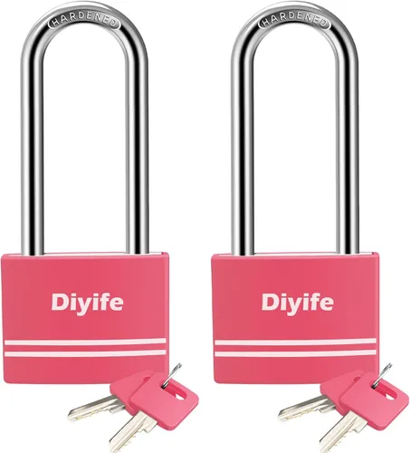 Vista 12 de Diyife [Versión mejorada] Candado de aluminio con llave - Candado de grillete largo impermeable con 2 llaves para escuela, casillero de gimnasio