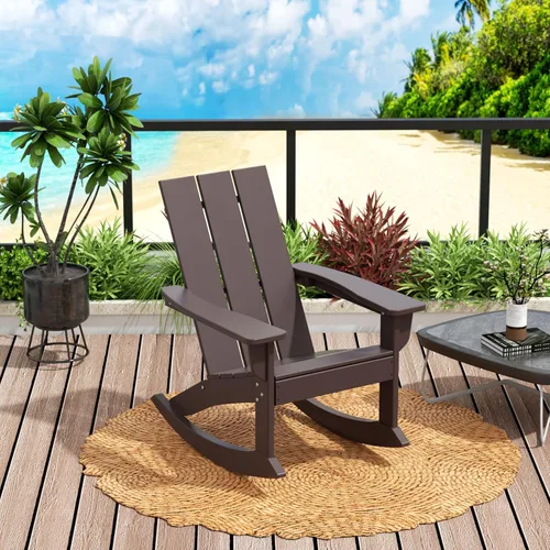 Vista 42 de WO Home Furniture Silla Mecedora de Patio Moderna para Exteriores HDPE Resistente a UV y Clima (Negro)