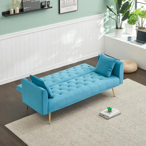 Vista 113 de Sofá cama moderno de terciopelo de 72 pulgadas, sofá cama plegable convertible con 3 respaldos ajustables, sofá biplaza reclinable copetudo