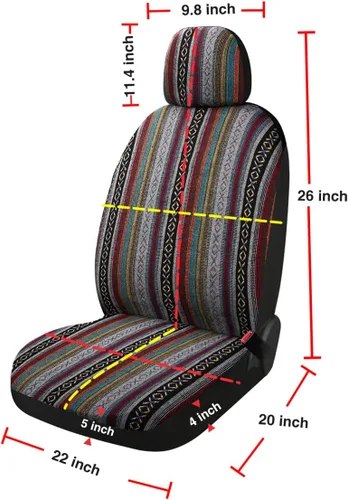 Vista 6 de PONYJOYUP Baja Saddle Blanket - Fundas de asiento de automóvil, 4 piezas delanteras, transpirables y lavables, tejido a rayas, funda de asiento