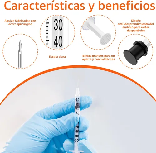 Vista 4 de Paquete de 30 jeringas de 1ML con aguja de 30G 5/16" 8mm, suministros de laboratorio envueltos individualmente (1CC 30G 5/16"-30PACK)