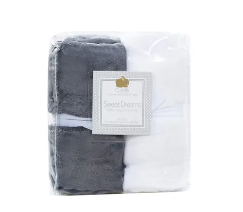 Sábanas de cuna de microfelpa, paquete de 2, gris/blanco, 28 x 52 pulgadas
