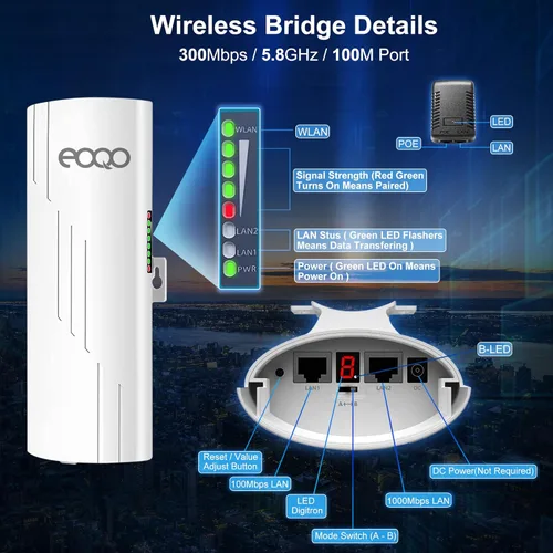 Vista 3 de 5.8GHz Puente inalámbrico al aire libre acceso punto a punto PTP/PTMP Plug & Play CPE Network 300Mbps 1.2ML Extensor WiFi de largo alcance
