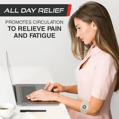 Vista 3 de Sleeve Stars - Codera de Codo de Tenis para Mujeres - Correa de Tenis Ajustable, Codera de Codo de Golfista para Hombres, Contrafuerza para Codo