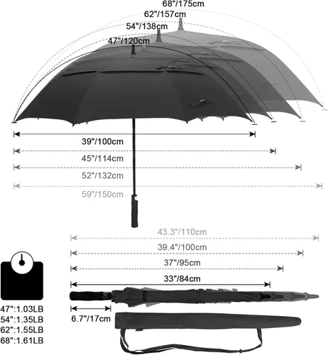 Vista 3 de G4Free - Paraguas de golf de gran tamaño con abertura automática, de 47, 54, 62, y 68pulgadas, extragrande, toldo doble ventilado, resistente al