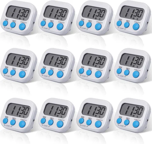 Weewooday Temporizador magnético digital de cocina, 12 unidades, temporizador de cuenta regresiva para aula, dígitos grandes, alarma fuerte, lindo