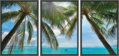 Vista 71 de Lienzo de 3 piezas, arte contemporáneo, decoración de pared moderna, cascada y flores